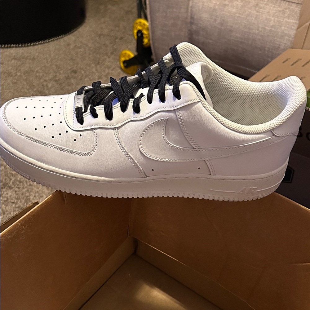 Nike White and Black Air Force 1 Sneakers